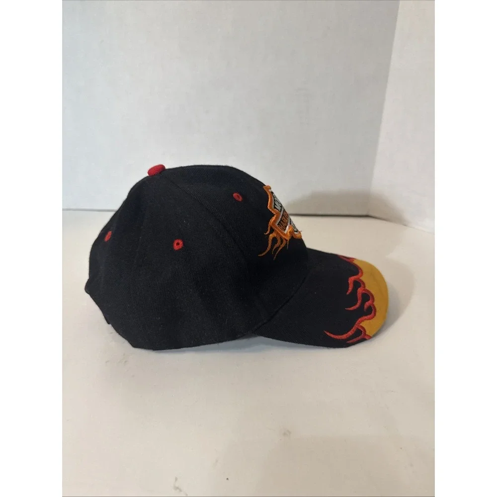 Harley Davidson Strap Back Hate, Embroidered Flames, Flame Logo, Wool‎ Blend,